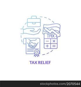 Tax relief blue gradient concept icon. Business incentive in India abstract idea thin line illustration. Tax exemption. Isolated outline drawing. Roboto-Medium, Myriad Pro-Bold fonts used. Tax relief blue gradient concept icon