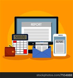 Tax report concept background. Flat illustration of tax report vector concept background for web design. Tax report concept background, flat style