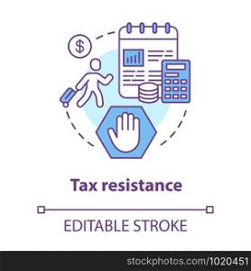 Tax resistance concept icon. Civil disobedience, government manifestation idea thin line illustration. Taxpayer with suitcase, notepad and calculator vector isolated outline drawing. Editable stroke