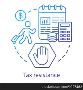 Tax resistance concept icon. Civil disobedience, government manifestation idea thin line illustration. Taxpayer with suitcase, notepad and calculator vector isolated outline drawing. Taxation evasion