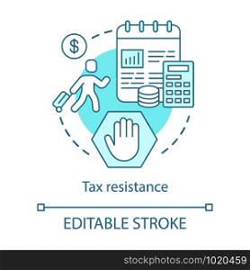 Tax resistance concept icon. Civil protest, government manifestation idea thin line illustration. Taxpayer with suitcase, notepad and calculator vector isolated outline drawing. Editable stroke