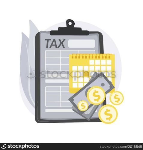 Tax year abstract concept vector illustration. Company tax calculation, accountancy service, fiscal year, document preparation, payment planning, annual return last date abstract metaphor.. Tax year abstract concept vector illustration.