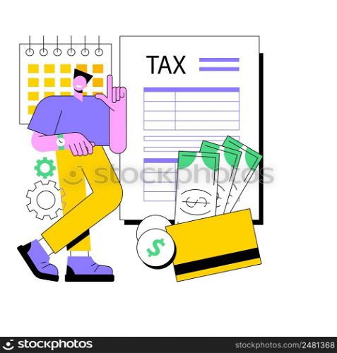 Tax year abstract concept vector illustration. Company tax calculation, accountancy service, fiscal year, document preparation, payment planning, annual return last date abstract metaphor.. Tax year abstract concept vector illustration.