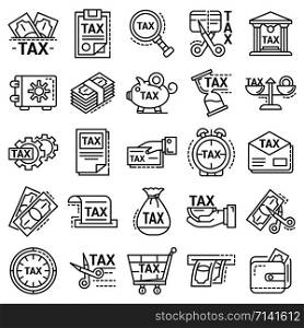 Taxes icon set. Outline set of taxes vector icons for web design isolated on white background. Taxes icon set, outline style