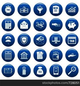 Taxes icons set. Simple illustration of 25 taxes vector icons blue isolated. Taxes icons set vetor blue