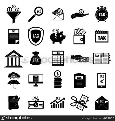 Taxes icons set. Simple illustration of 25 taxes vector icons for web. Taxes icons set, simple style