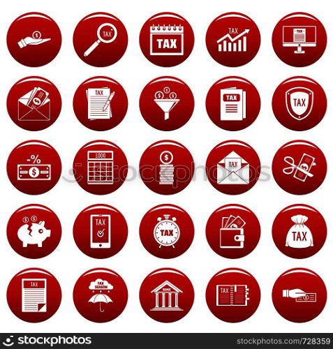 Taxes icons set. Simple illustration of 25 taxes vector icons red isolated. Taxes icons set vetor red