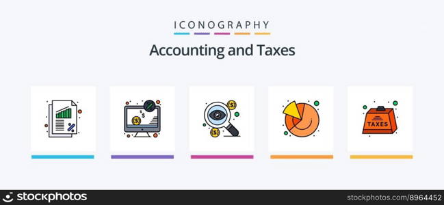 Taxes Line Filled 5 Icon Pack Including finance. business. management. revenue. money. Creative Icons Design