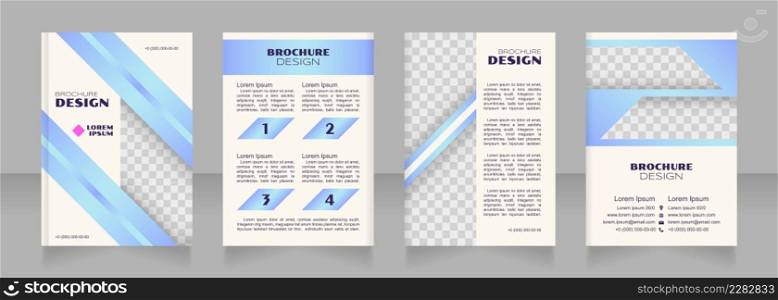 Taxes regulations blue blank brochure design. Template set with copy space for text. Premade corporate reports collection. Editable 4 paper pages. Syncopate, Poller One, Arial Regular fonts used. Taxes regulations blue blank brochure design