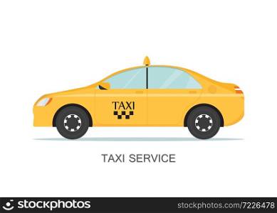 Taxi cab isolated on white background, taxi service concept, flat style illustration.