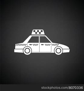 Taxi car icon. Black background with white. Vector illustration.