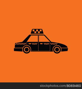 Taxi car icon. Orange background with black. Vector illustration.
