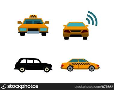 Taxi car icon set. Flat set of taxi car vector icons for web design isolated on white background. Taxi car icon set, flat style