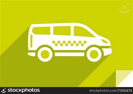 Taxi car, transport flat icon, sticker square shape, modern color. Transport on the road