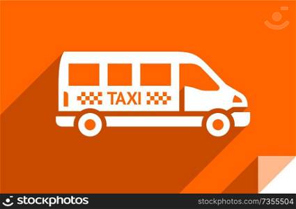 Taxi car, transport flat icon, sticker square shape, modern color. Transport on the road