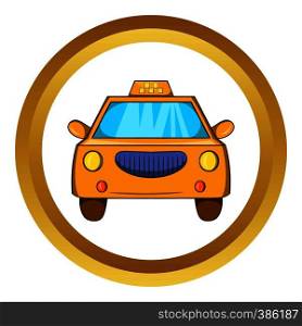 Taxi car vector icon in golden circle, cartoon style isolated on white background. Taxi car vector icon