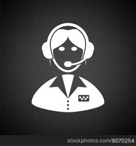Taxi dispatcher icon. Black background with white. Vector illustration.