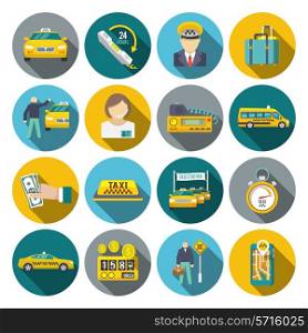 Taxi driver transportation car service cab man flat long shadow icons set isolated vector illustration