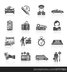 Taxi driver transportation car service cab man icons black set isolated vector illustration