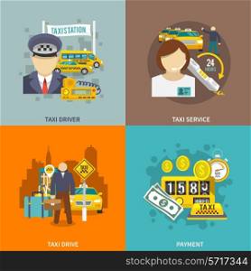 Taxi flat icons set with driver service drive payment isolated vector illustration.