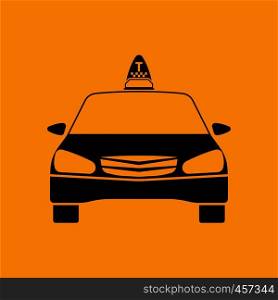 Taxi icon front view. Black on Orange background. Vector illustration.