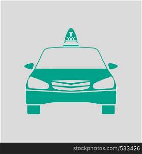 Taxi Icon Front View. Green on Gray Background. Vector Illustration.