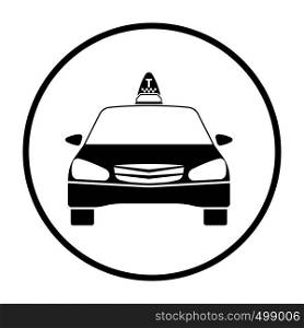 Taxi icon front view. Thin Circle Stencil Design. Vector Illustration.