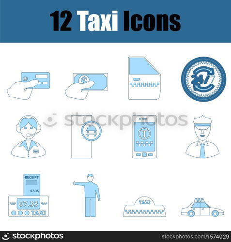 Taxi Icon Set. Thin Line With Blue Fill Design. Vector Illustration.