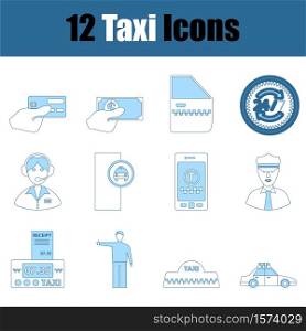 Taxi Icon Set. Thin Line With Blue Fill Design. Vector Illustration.
