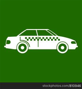 Taxi icon white isolated on green background. Vector illustration. Taxi icon green