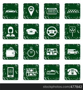 Taxi Icons set in grunge style green isolated vector illustration. Taxi Icons set grunge
