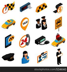 Taxi icons set in isometric 3d style isolated on white background. Taxi icons set, isometric 3d style