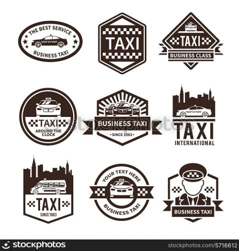 Taxi international public auto car transportation service black label set vector illustration