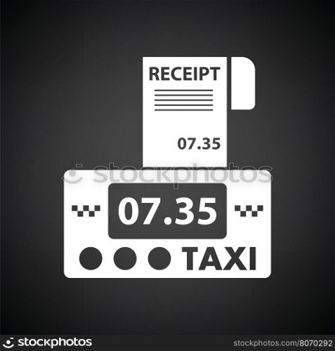 Taxi meter with receipt icon. Black background with white. Vector illustration.