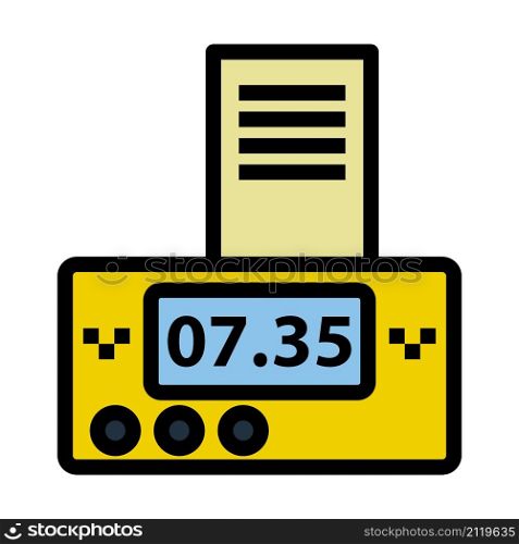 Taxi Meter With Receipt Icon. Editable Bold Outline With Color Fill Design. Vector Illustration.