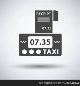 Taxi meter with receipt icon on gray background, round shadow. Vector illustration.