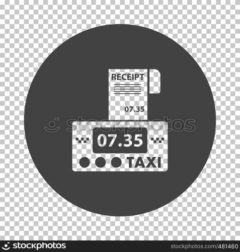 Taxi meter with receipt icon. Subtract stencil design on tranparency grid. Vector illustration.