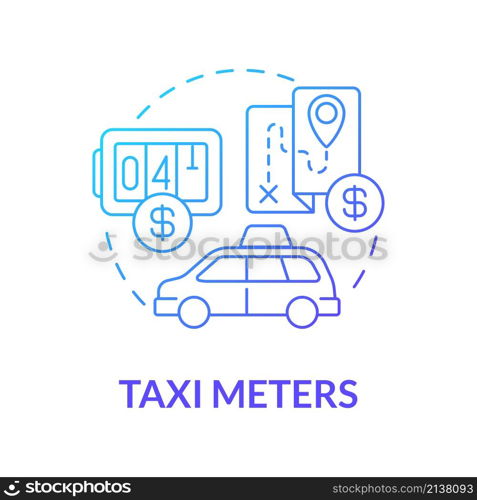 Taxi meters blue gradient concept icon. Calculating device. Starting delivery business abstract idea thin line illustration. Isolated outline drawing. Roboto-Medium, Myriad Pro-Bold fonts used. Taxi meters blue gradient concept icon