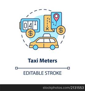 Taxi meters concept icon. Calculating device. Starting delivery business abstract idea thin line illustration. Isolated outline drawing. Editable stroke. Roboto-Medium, Myriad Pro-Bold fonts used. Taxi meters concept icon