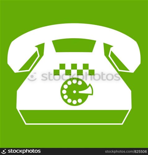 Taxi phone icon white isolated on green background. Vector illustration. Taxi phone icon green