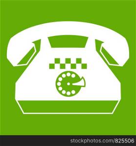 Taxi phone icon white isolated on green background. Vector illustration. Taxi phone icon green