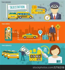 Taxi public auto transport banner set with driver drive service isolated vector illustration