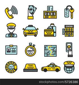 Taxi public passenger transportation business icon set isolated vector illustration