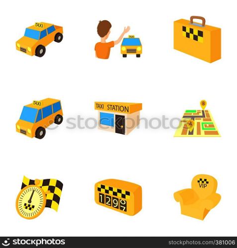 Taxi ride icons set. Cartoon illustration of 9 taxi ride vector icons for web. Taxi ride icons set, cartoon style