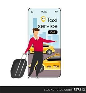 Taxi service cartoon smartphone vector app screen. Mobile phone display with flat character design mockup. Urban travel service. Cab ordering, express car delivery application telephone interface