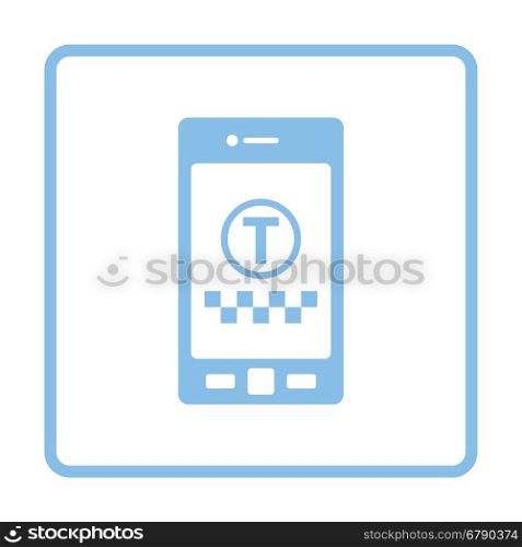 Taxi service mobile application icon. Blue frame design. Vector illustration.