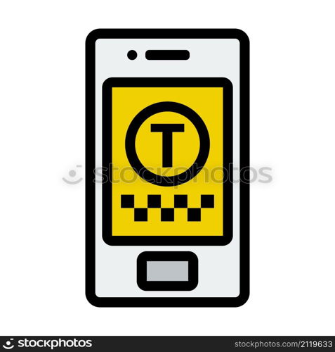 Taxi Service Mobile Application Icon. Editable Bold Outline With Color Fill Design. Vector Illustration.