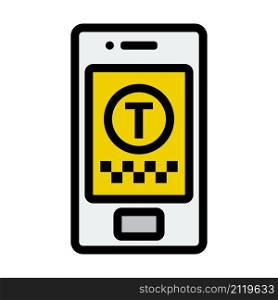 Taxi Service Mobile Application Icon. Editable Bold Outline With Color Fill Design. Vector Illustration.