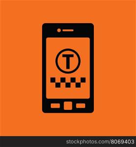 Taxi service mobile application icon. Orange background with black. Vector illustration.
