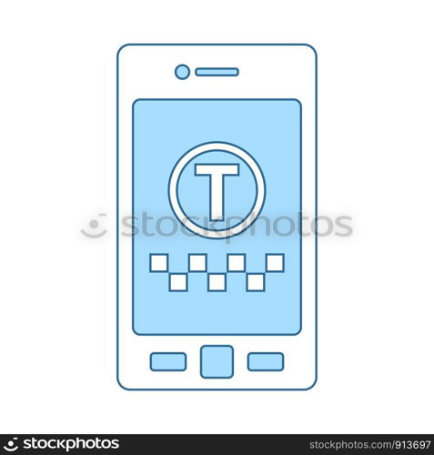 Taxi Service Mobile Application Icon. Thin Line With Blue Fill Design. Vector Illustration.